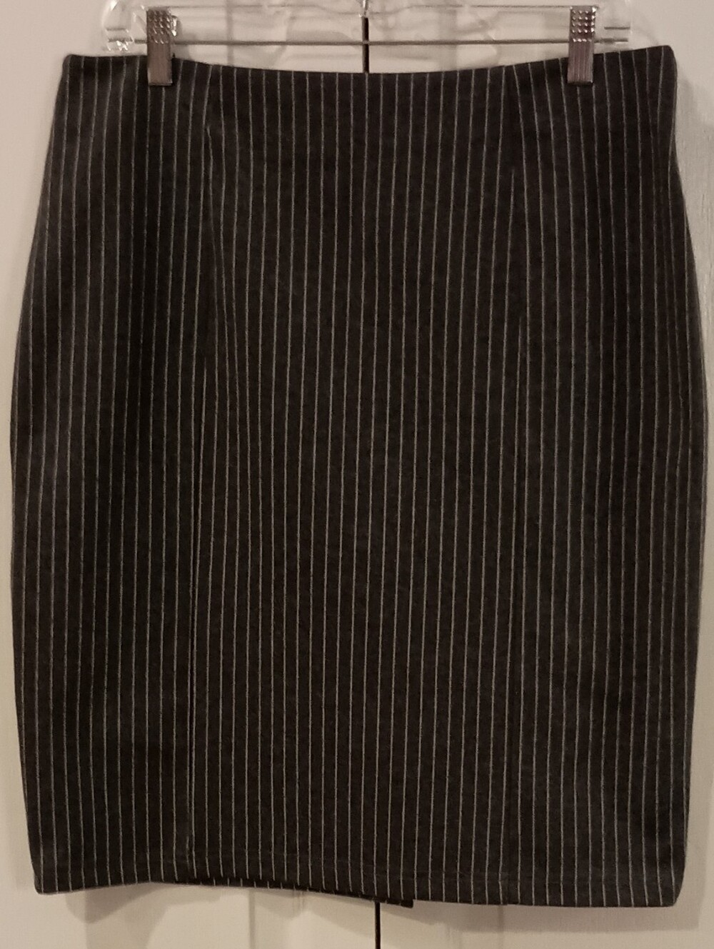 Tailored Greyish Black Pinstripe Pencil Skirt